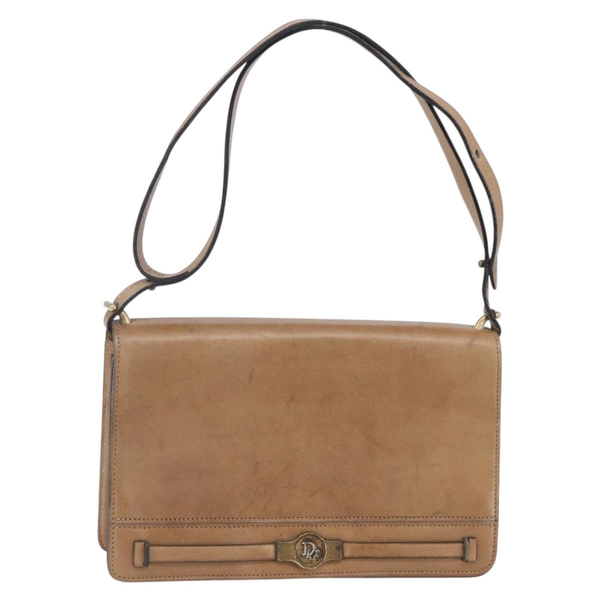 Christian Dior Shoulder Bag Leather Brown Gold Auth bs30791