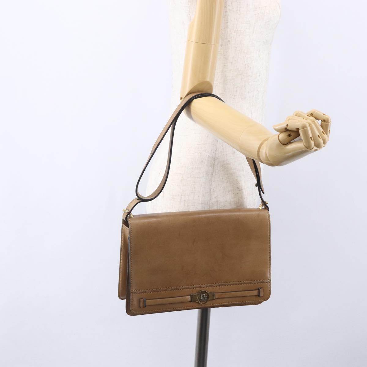 Christian Dior Shoulder Bag Leather Brown Gold Auth bs30791