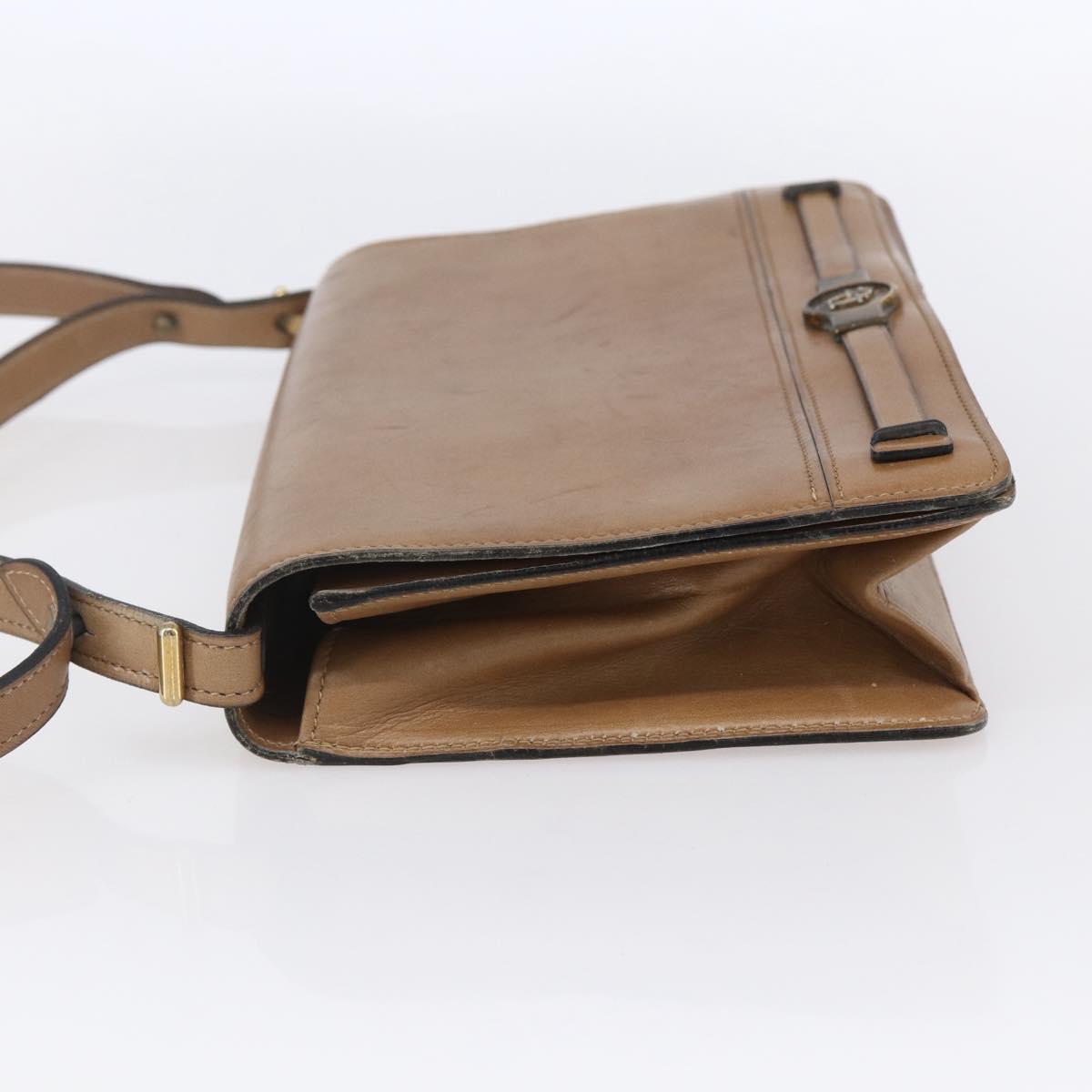 Christian Dior Shoulder Bag Leather Brown Gold Auth bs30791