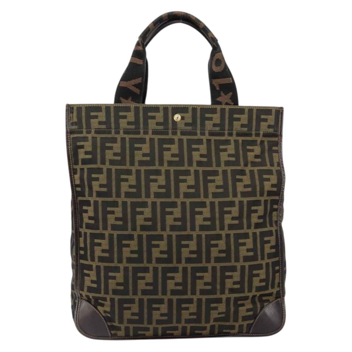 FENDI Zucca Canvas Hand Bag Black Brown Auth bs30793