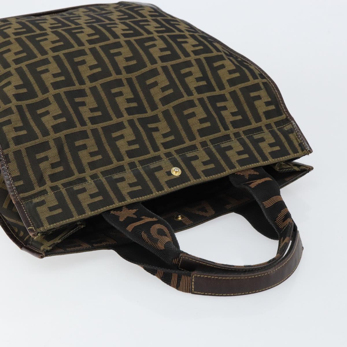 FENDI Zucca Canvas Hand Bag Black Brown Auth bs30793