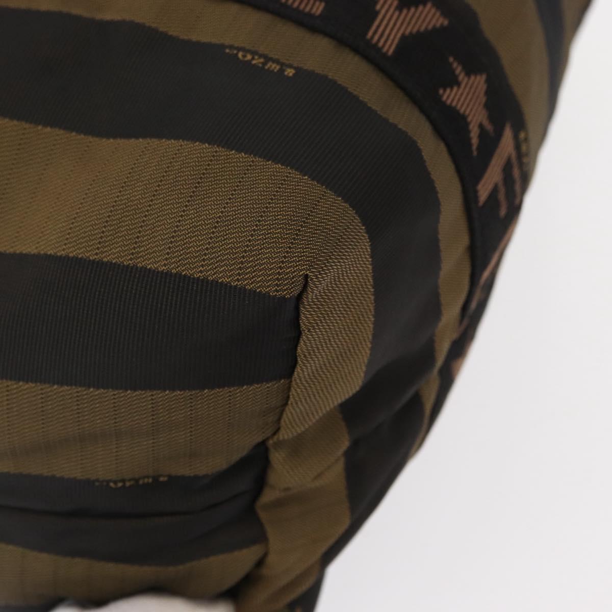 FENDI Pecan Canvas Hand Bag Nylon Black Brown Auth bs30795