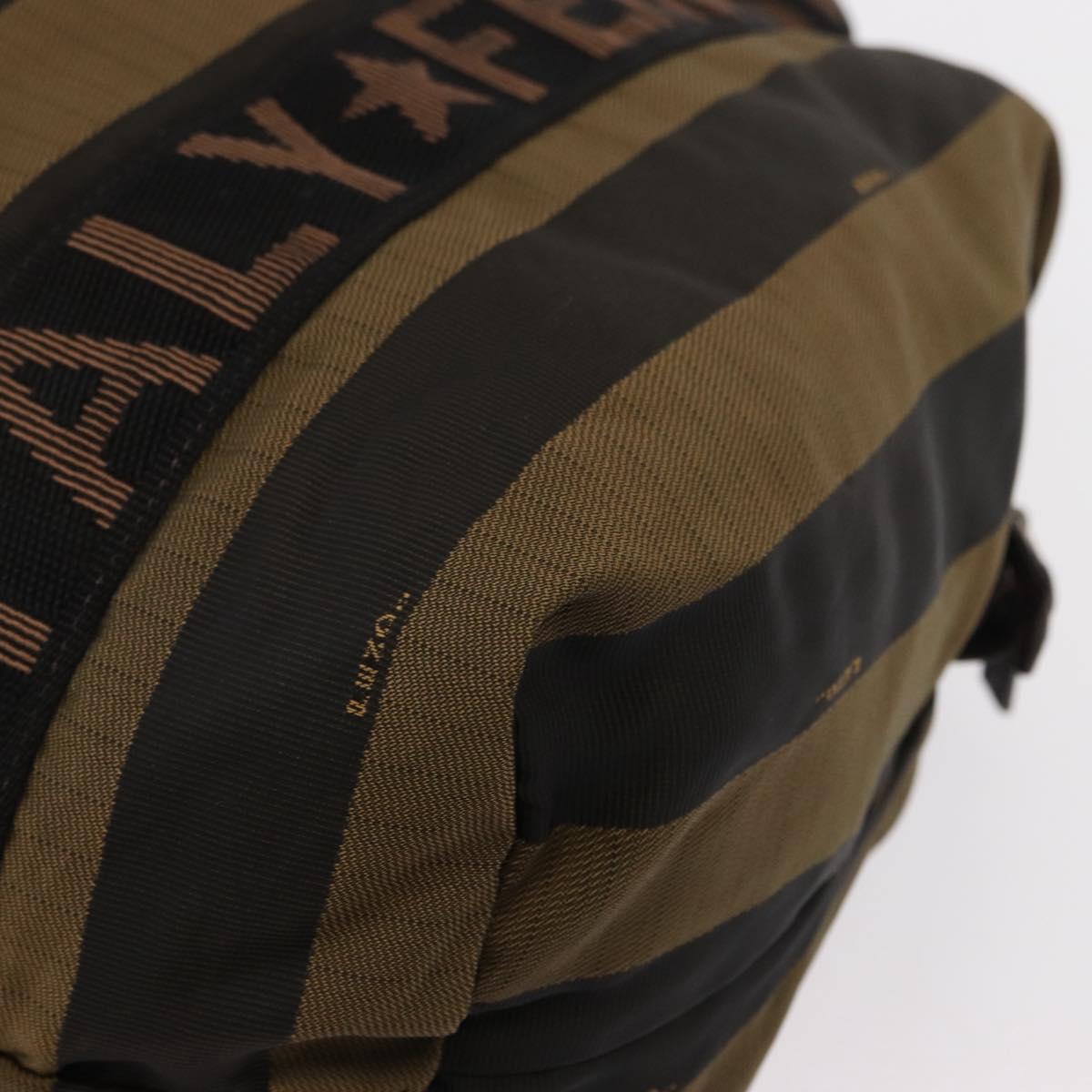 FENDI Pecan Canvas Hand Bag Nylon Black Brown Auth bs30795