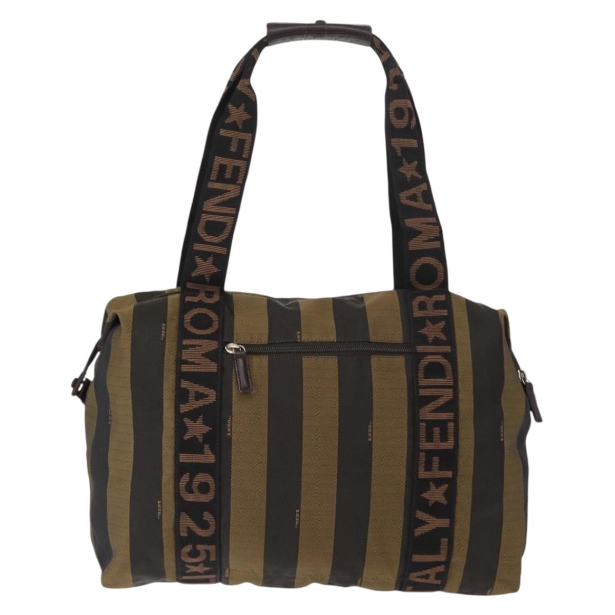 FENDI Pecan Canvas Hand Bag Nylon Black Brown Auth bs30795