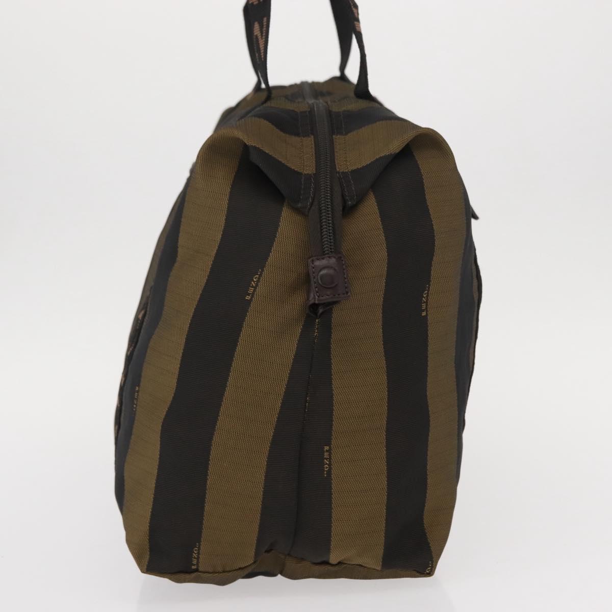 FENDI Pecan Canvas Hand Bag Nylon Black Brown Auth bs30795