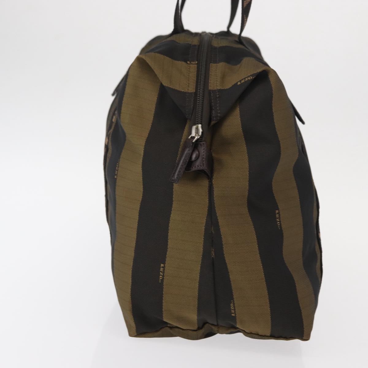 FENDI Pecan Canvas Hand Bag Nylon Black Brown Auth bs30795