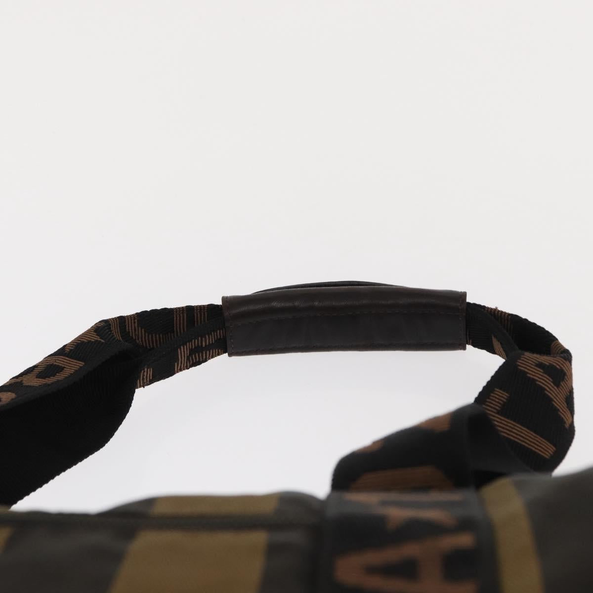 FENDI Pecan Canvas Hand Bag Nylon Black Brown Auth bs30795