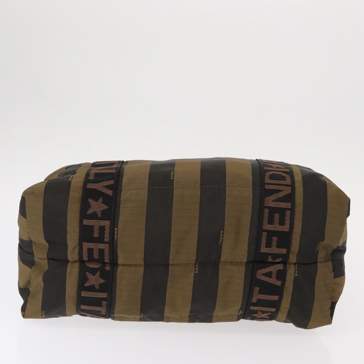 FENDI Pecan Canvas Hand Bag Nylon Black Brown Auth bs30795