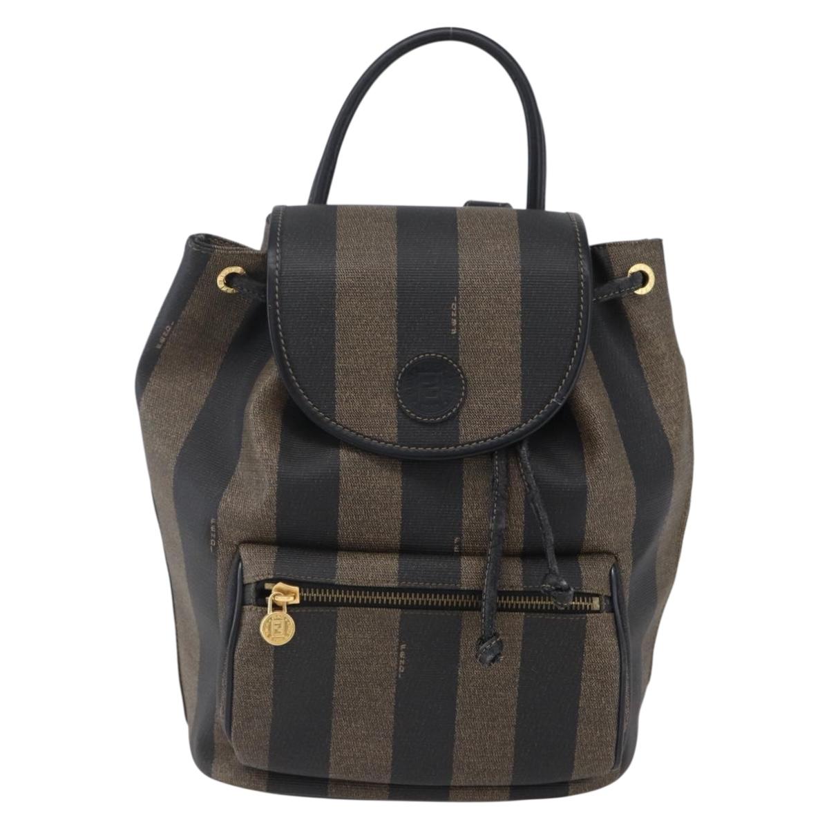 FENDI Pecan Canvas Backpack Brown Black Auth bs30797