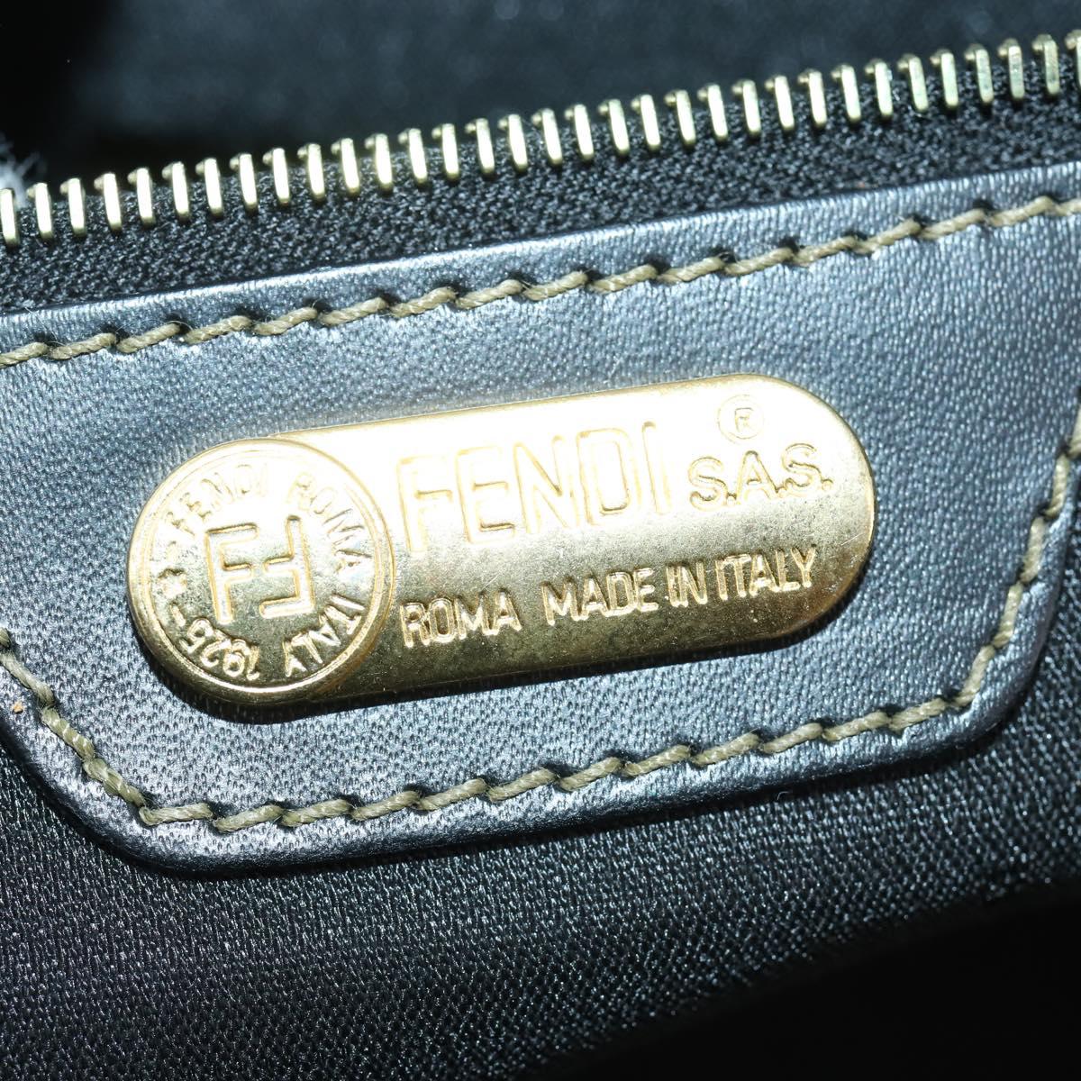 FENDI Pecan Canvas Boston Bag PVC Black Brown gold Auth bs30798