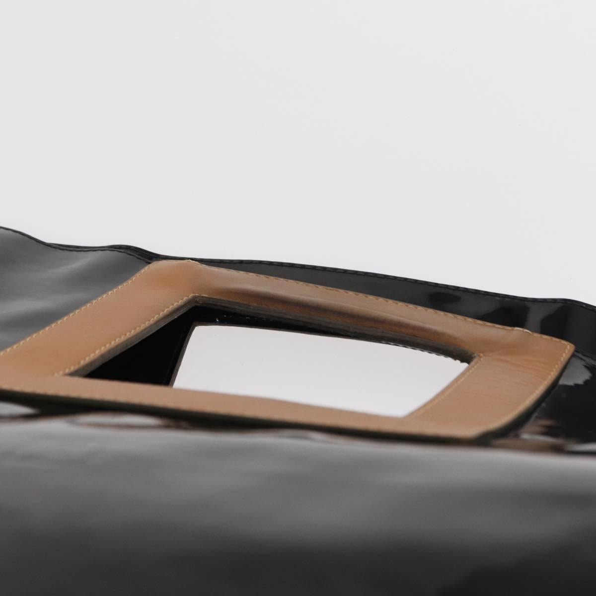 FENDI Hand Bag Enamel Black Gold Auth bs30799