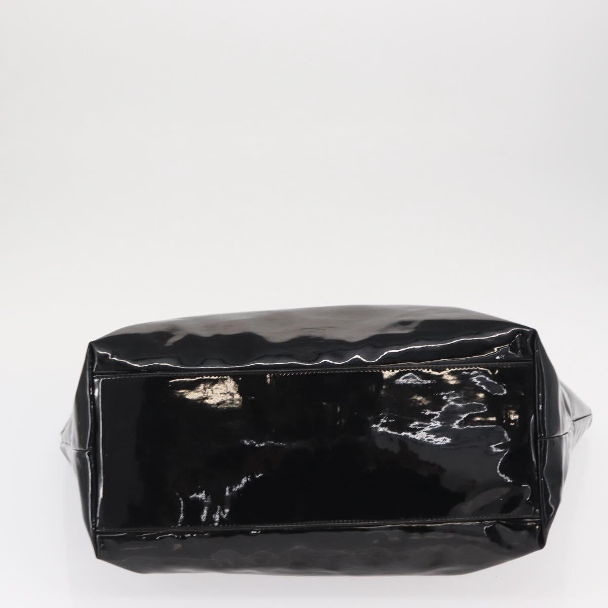 FENDI Hand Bag Enamel Black Gold Auth bs30799