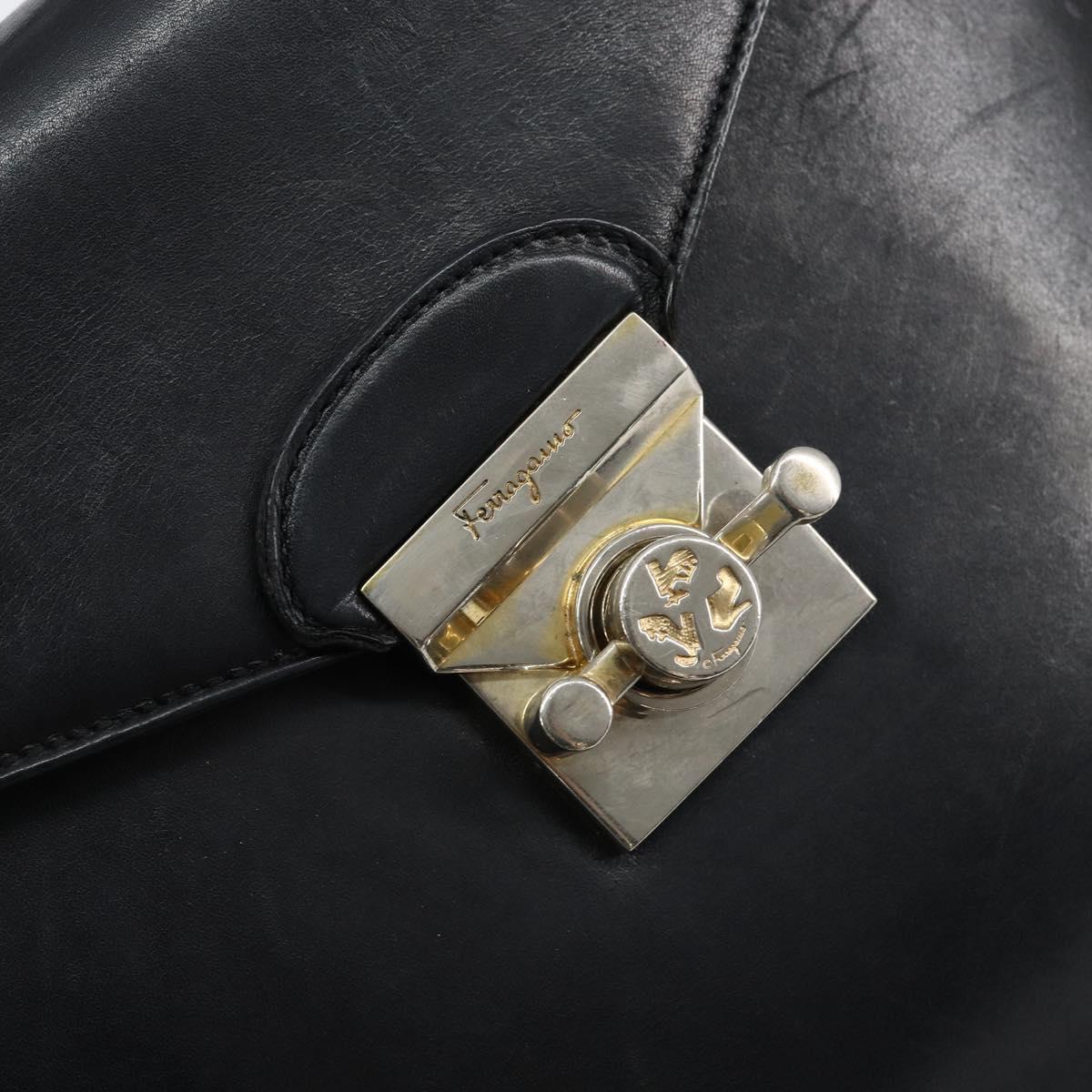 Salvatore Ferragamo Hand Bag Leather 2way Black Gold Auth bs30800