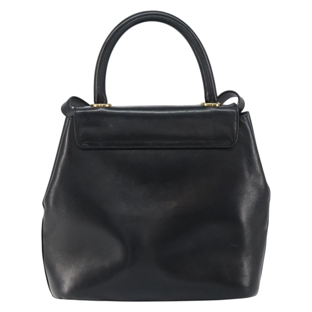 Salvatore Ferragamo Hand Bag Leather 2way Black Gold Auth bs30800