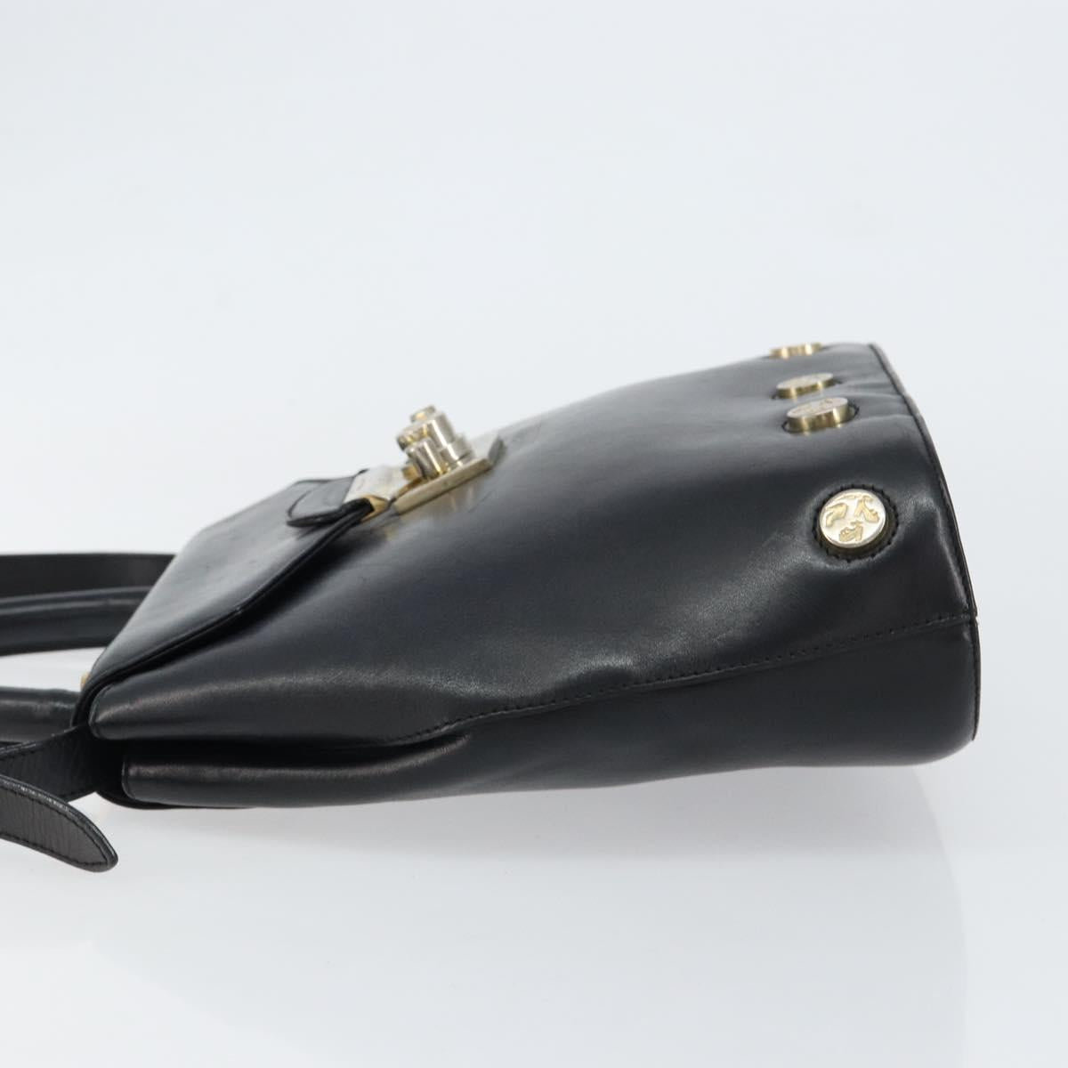 Salvatore Ferragamo Hand Bag Leather 2way Black Gold Auth bs30800