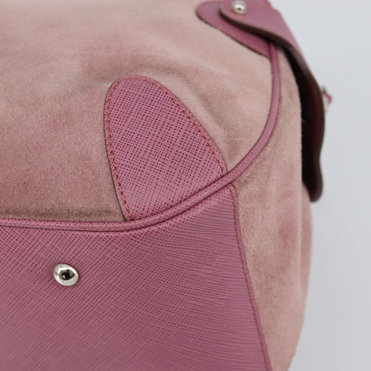 Salvatore Ferragamo Gancini Hand Bag Suede Leather Pink Silver Auth bs30801