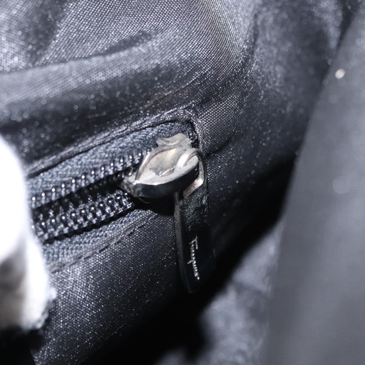 Salvatore Ferragamo Gancini Shoulder Bag Leather Nylon Black Silver Auth bs30802