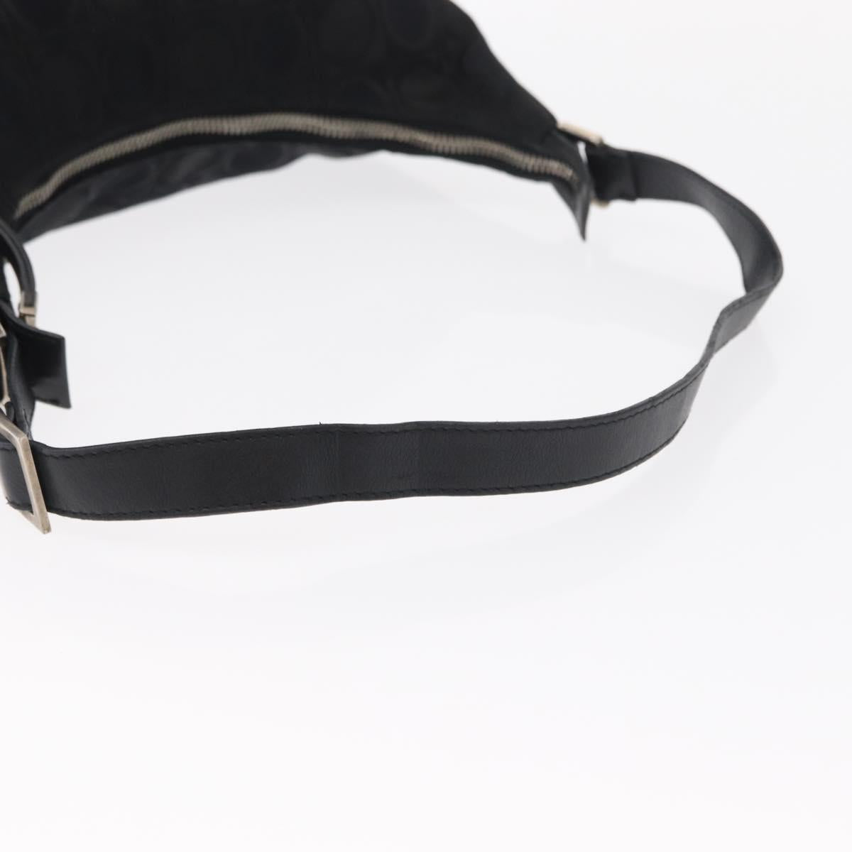 Salvatore Ferragamo Gancini Shoulder Bag Leather Nylon Black Silver Auth bs30802