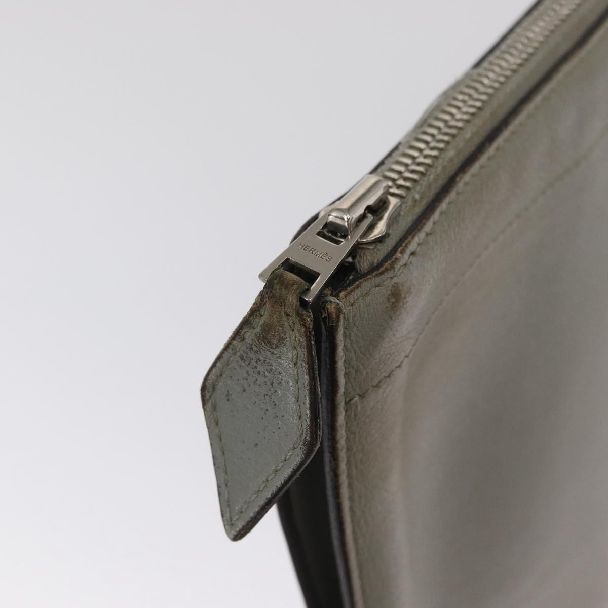 HERMES Zip Tablet Clutch Bag Epsom Gray Auth bs30803