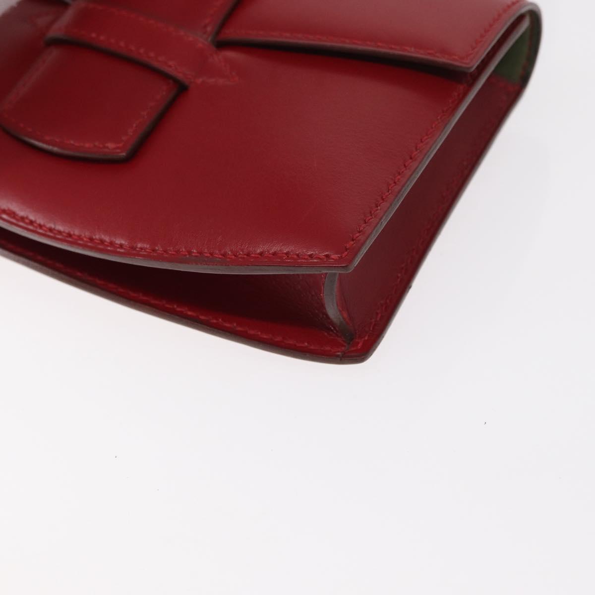 HERMES Waist Bag Leather Red Silver Auth bs30804