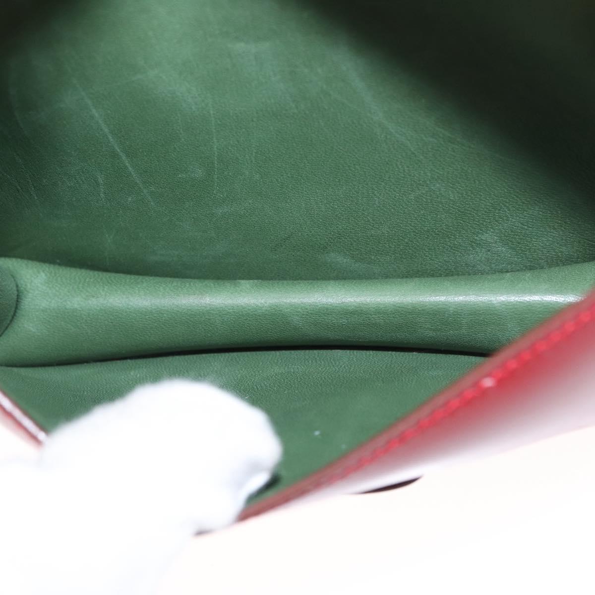 HERMES Waist Bag Leather Red Silver Auth bs30804