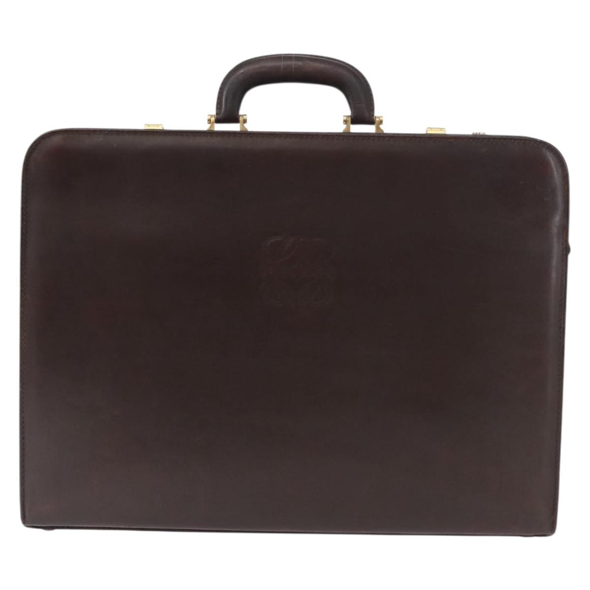 LOEWE Trunk Case Leather Brown Gold Auth bs30805
