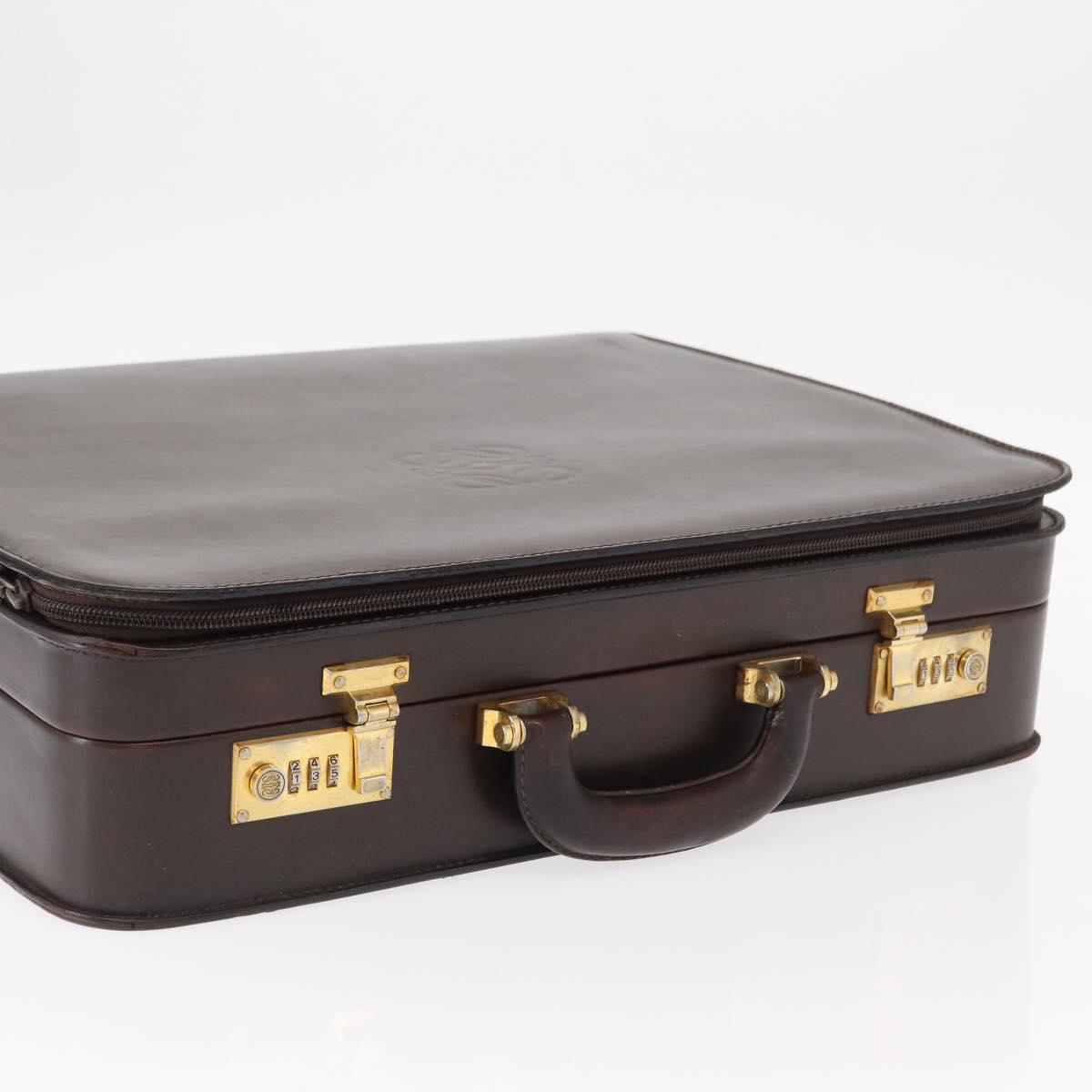 LOEWE Trunk Case Leather Brown Gold Auth bs30805