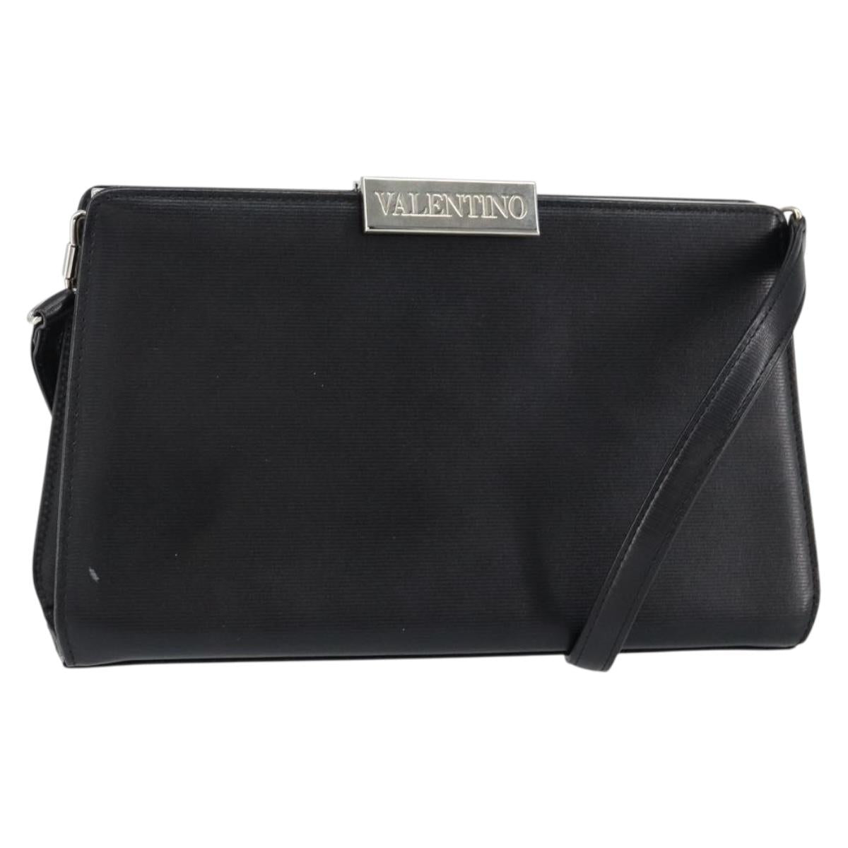 VALENTINO Shoulder Bag Leather Black Gold Auth bs30807