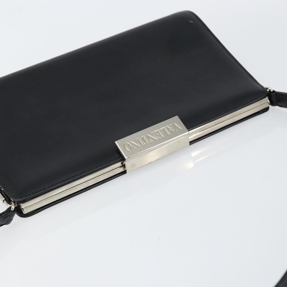 VALENTINO Shoulder Bag Leather Black Gold Auth bs30807