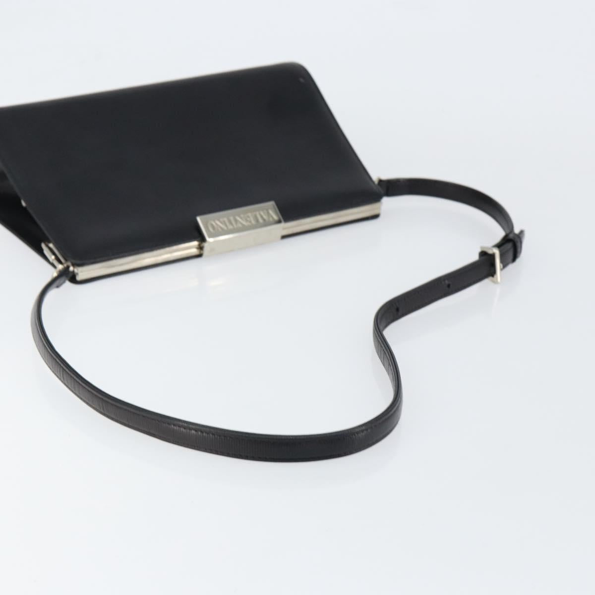 VALENTINO Shoulder Bag Leather Black Gold Auth bs30807