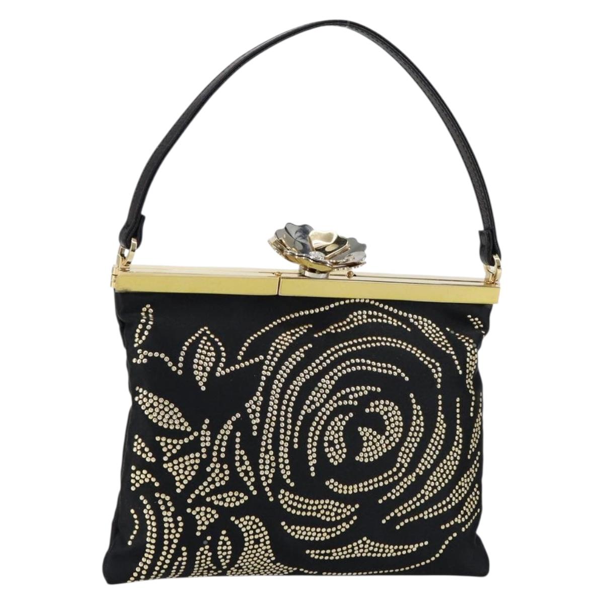 VALENTINO Hand Bag Satin Brown Gold Auth bs30808