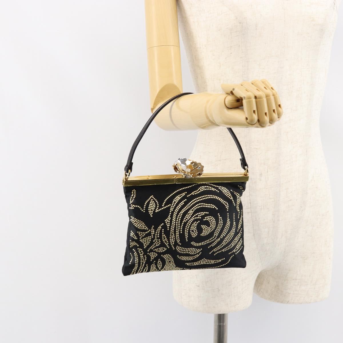 VALENTINO Hand Bag Satin Brown Gold Auth bs30808