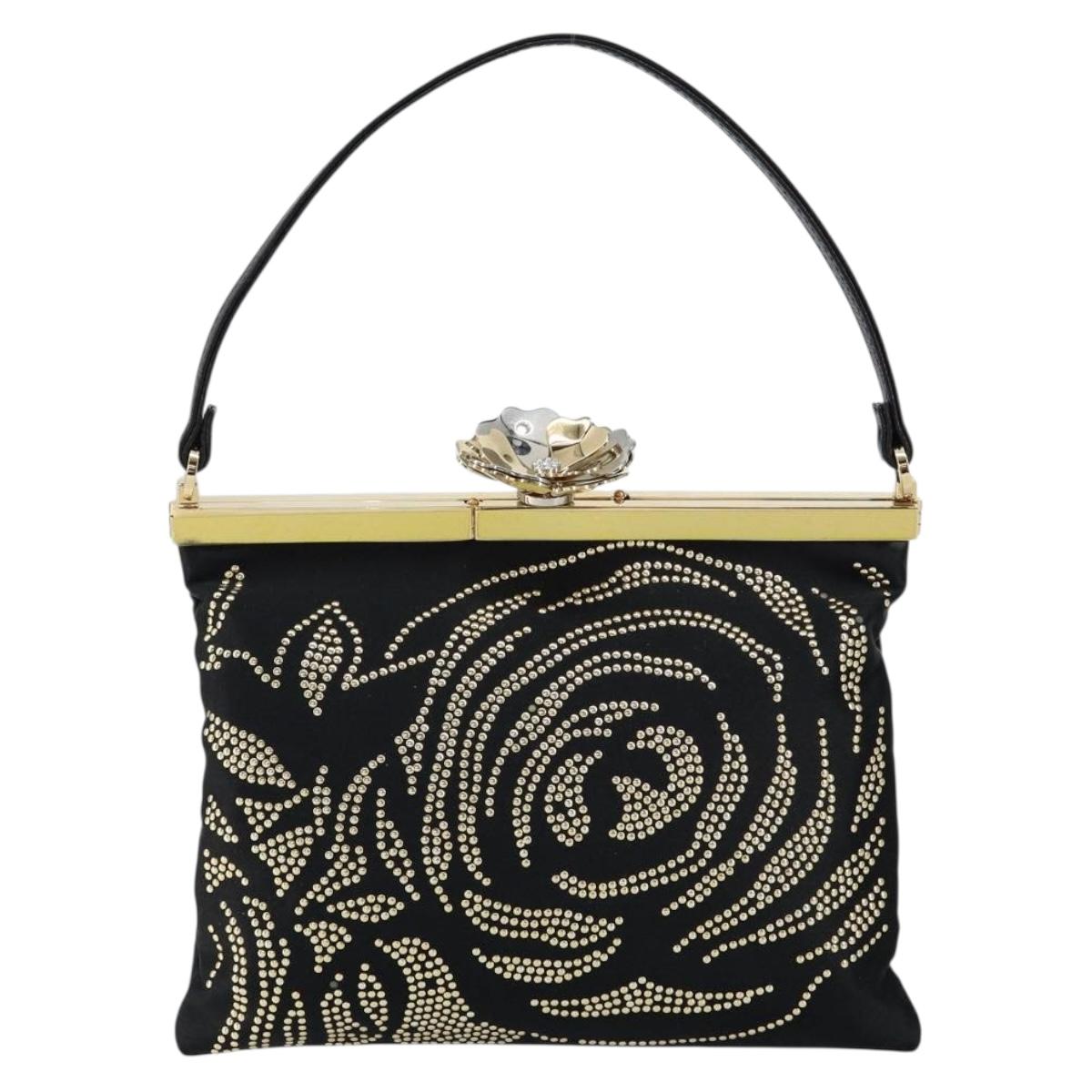 VALENTINO Hand Bag Satin Brown Gold Auth bs30808