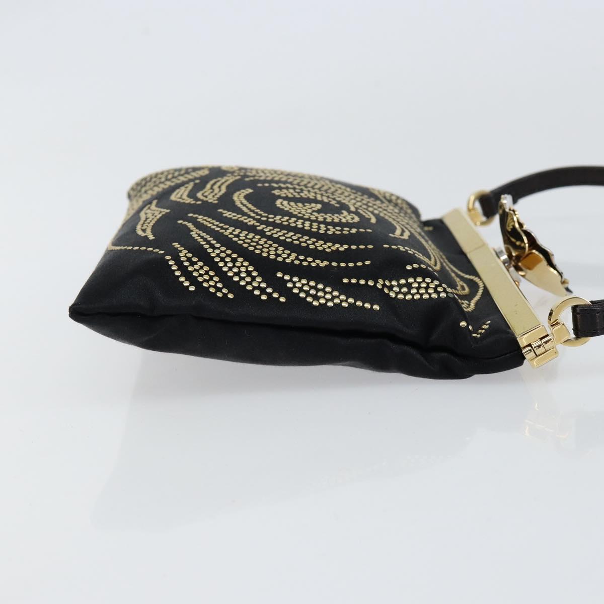 VALENTINO Hand Bag Satin Brown Gold Auth bs30808