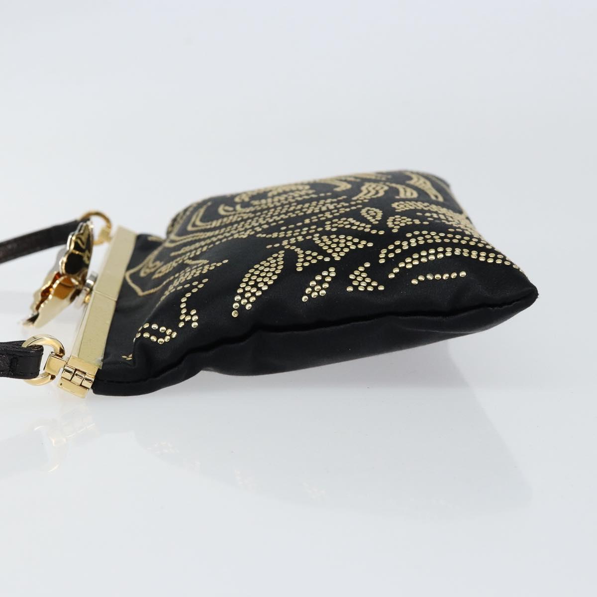 VALENTINO Hand Bag Satin Brown Gold Auth bs30808