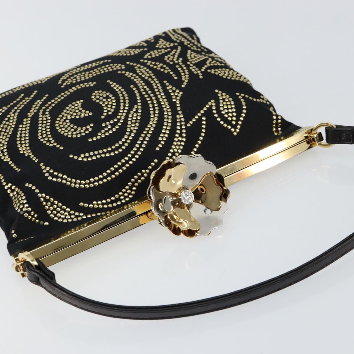 VALENTINO Hand Bag Satin Brown Gold Auth bs30808