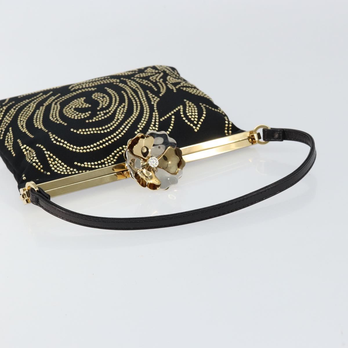 VALENTINO Hand Bag Satin Brown Gold Auth bs30808