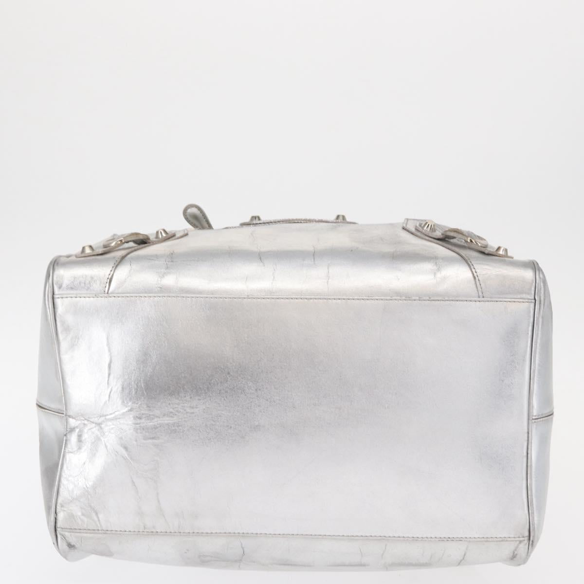 BALENCIAGA Grease Hand Bag Leather Silver 203249 Auth bs30812