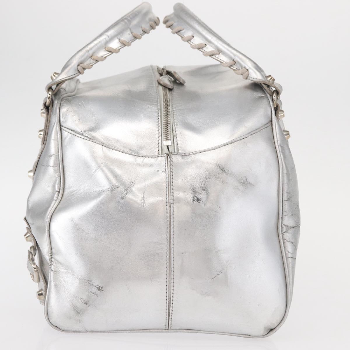 BALENCIAGA Grease Hand Bag Leather Silver 203249 Auth bs30812