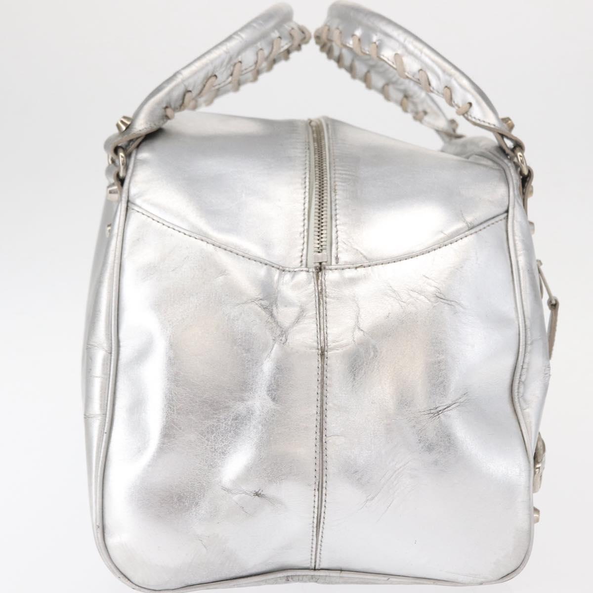 BALENCIAGA Grease Hand Bag Leather Silver 203249 Auth bs30812