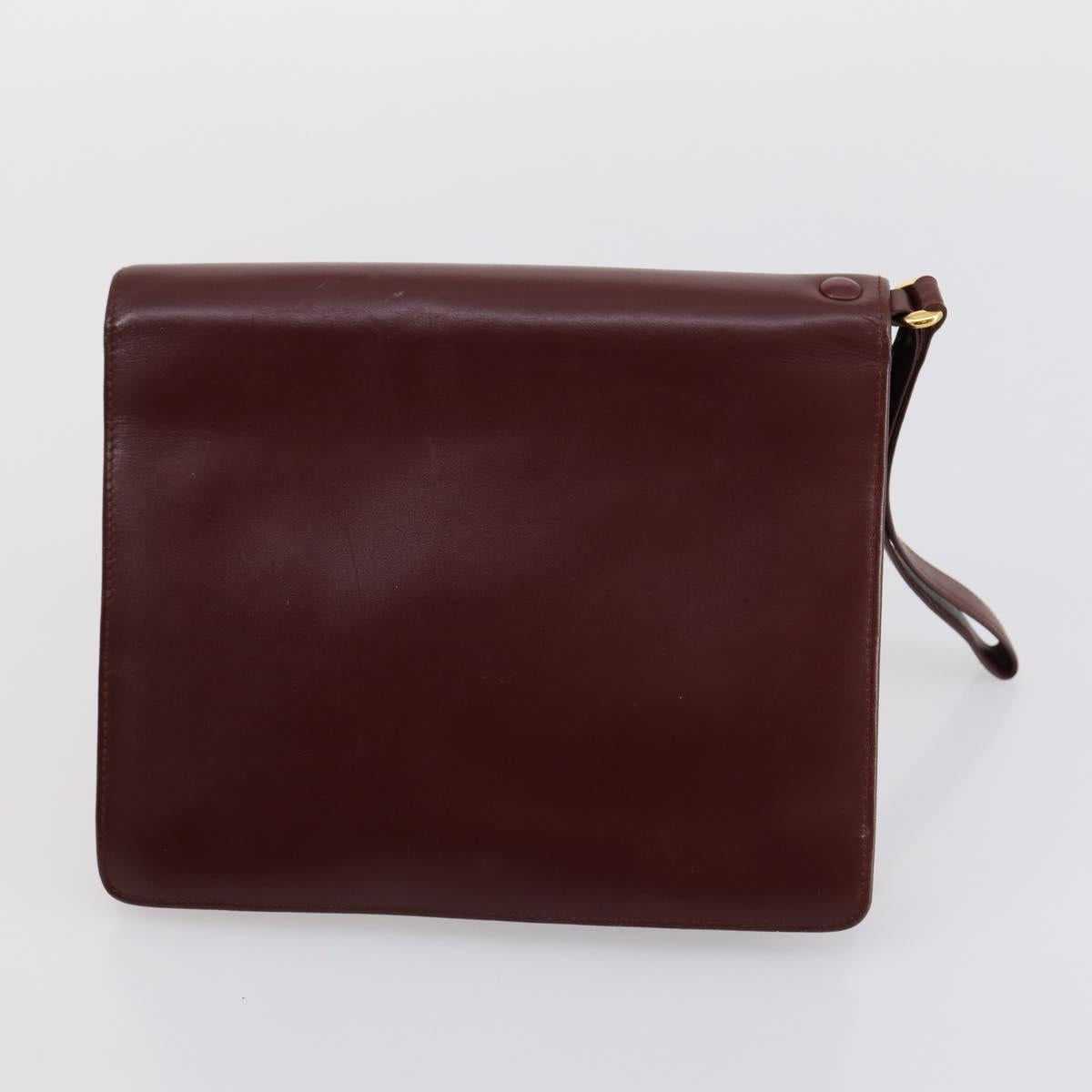 CARTIER Must Line Clutch Bag Leather 2 Set Bordeaux Gold Auth bs30815