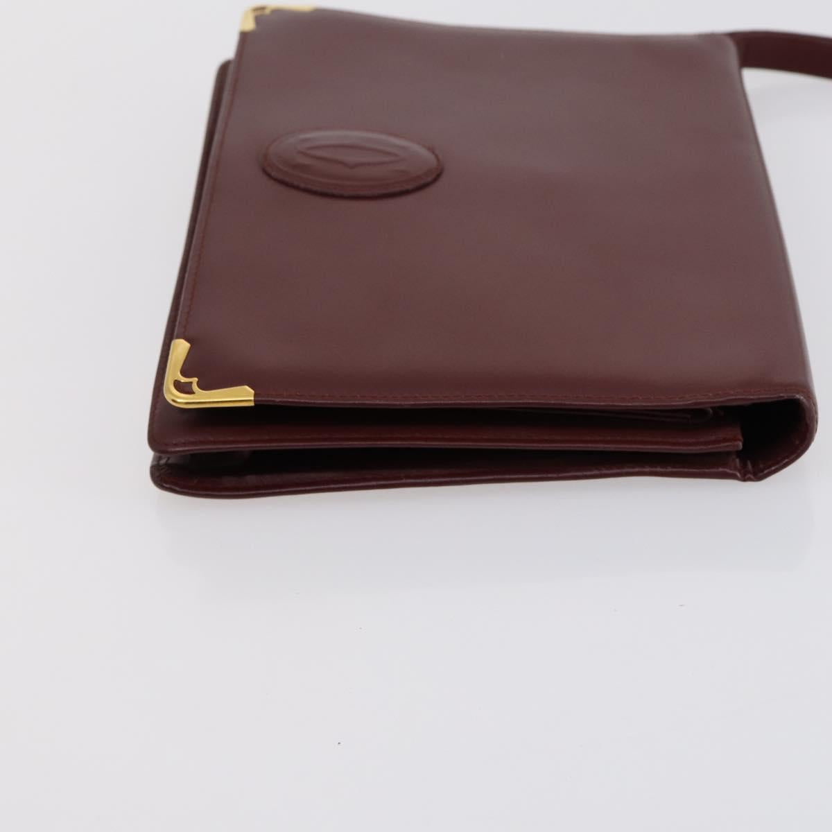 CARTIER Must Line Clutch Bag Leather 2 Set Bordeaux Gold Auth bs30815
