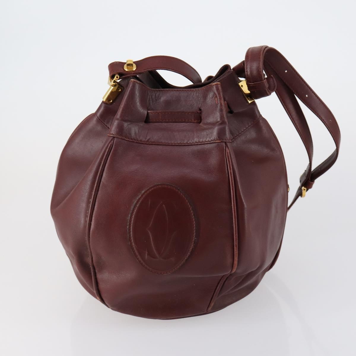 CARTIER Must Line Clutch Bag Leather 2 Set Bordeaux Gold Auth bs30815