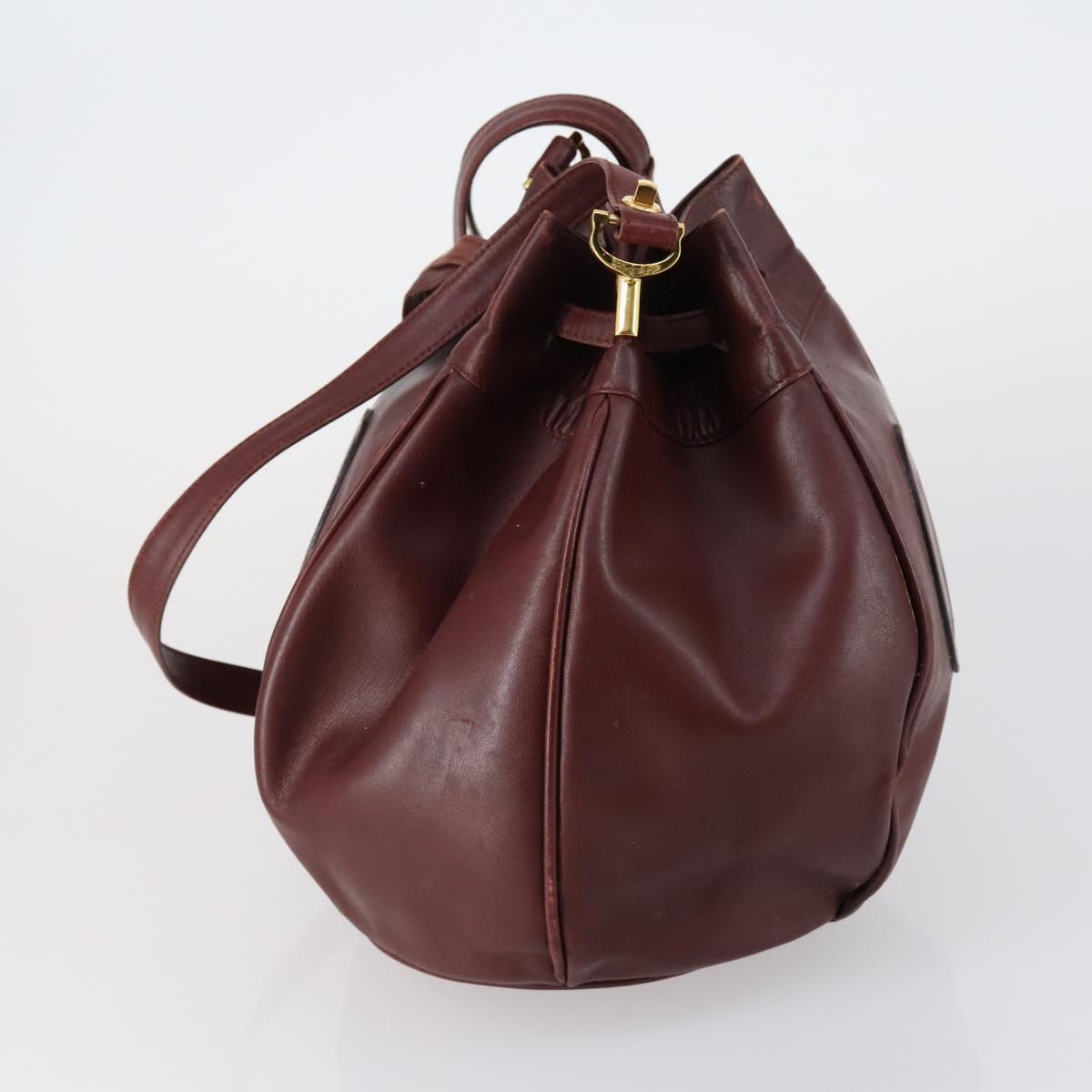 CARTIER Must Line Clutch Bag Leather 2 Set Bordeaux Gold Auth bs30815