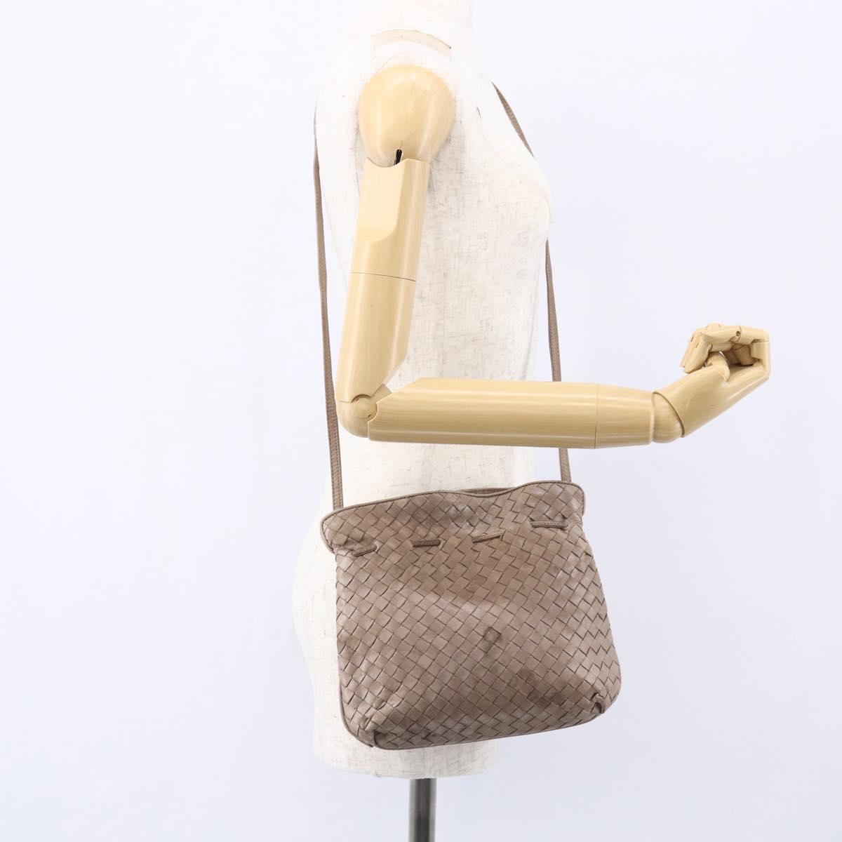 BOTTEGA VENETA INTRECCIATO Shoulder Bag Beige Gold Auth bs30817