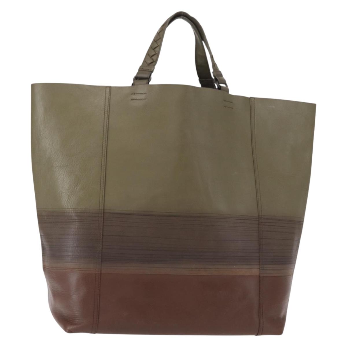 BOTTEGA VENETA INTRECCIATO Hand Bag Leather Khaki Auth bs30818