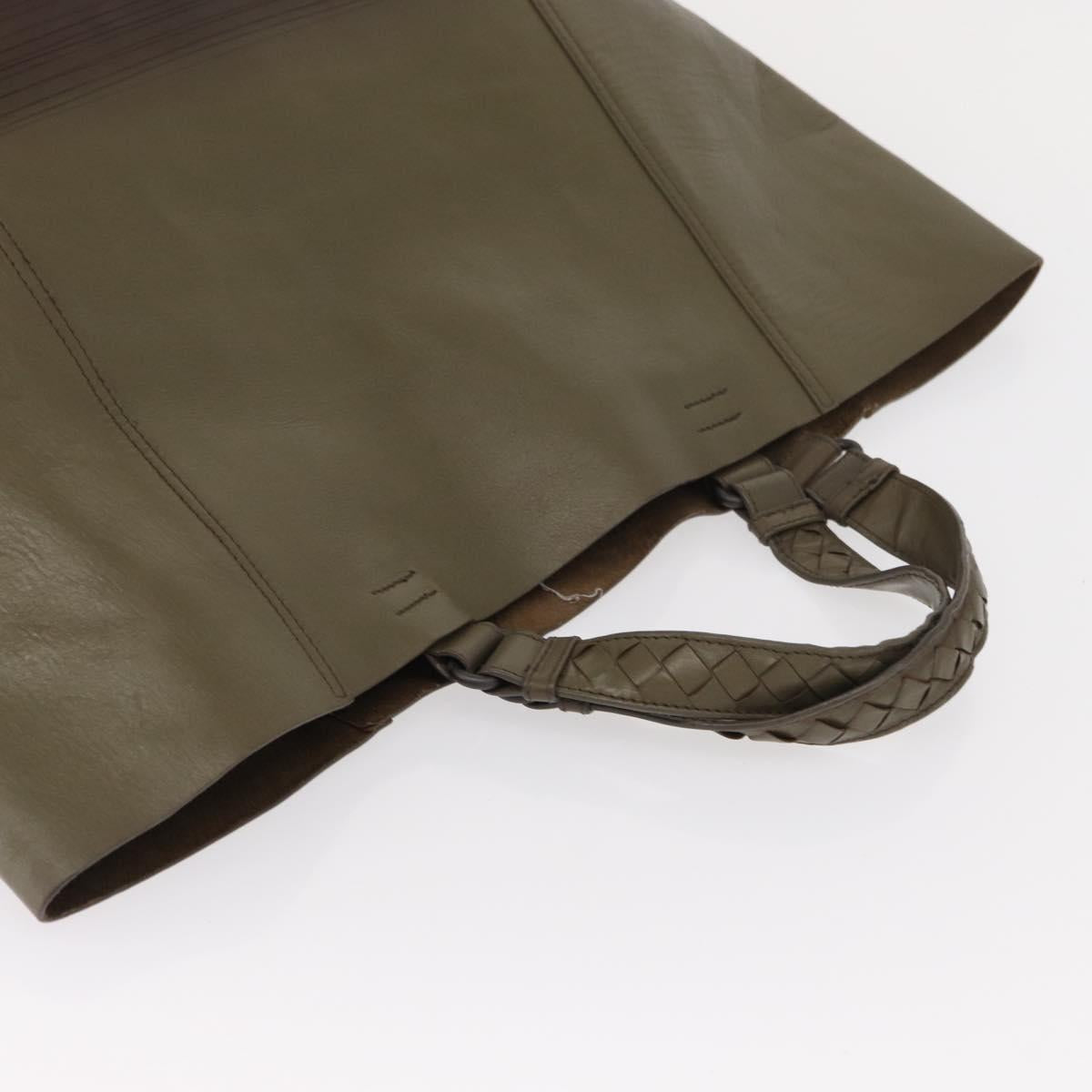 BOTTEGA VENETA INTRECCIATO Hand Bag Leather Khaki Auth bs30818