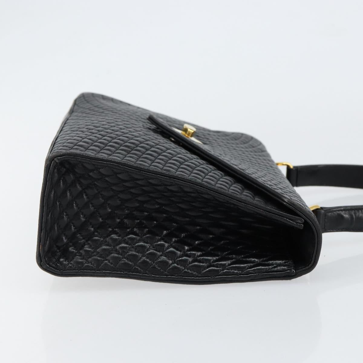 BALLY Hand Bag Leather Black Gold Auth bs30820