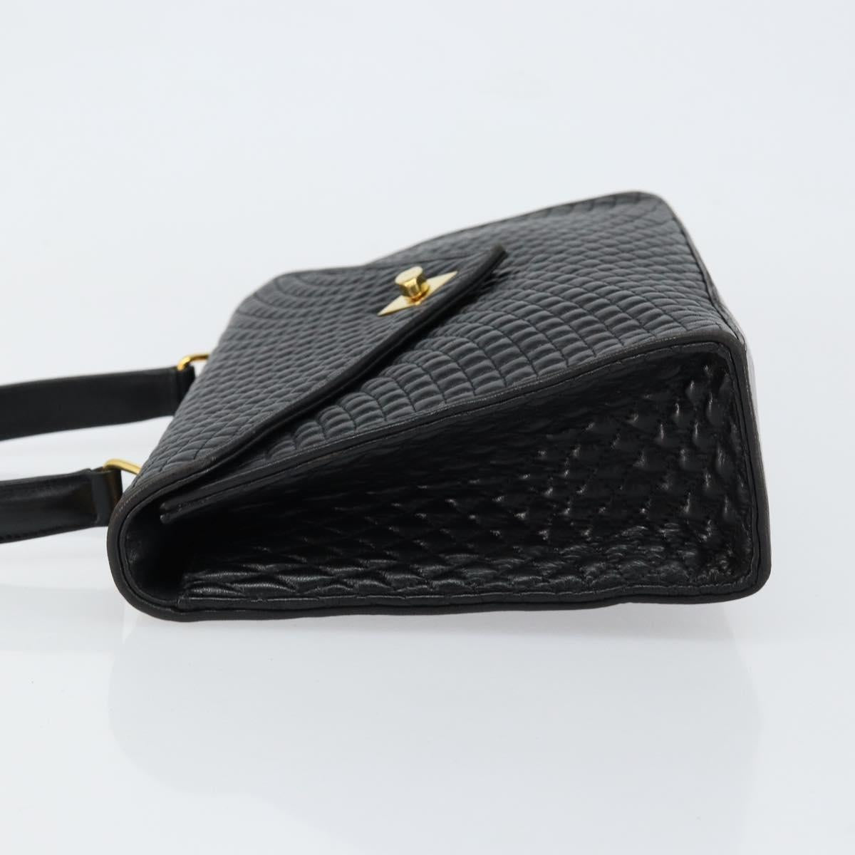 BALLY Hand Bag Leather Black Gold Auth bs30820