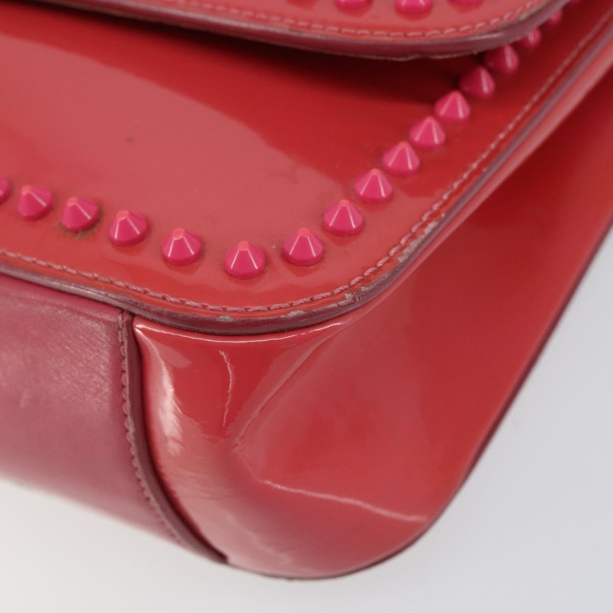Christian Louboutin Studs Chain Shoulder Bag Enamel Pink Gold Auth bs30823